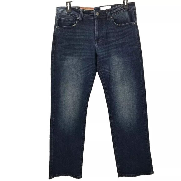 TK Axel Jeans Men’s 34 X 32 Slim Boot Cut Med Blue Denim Stretch 5 Pockets NWT - Picture 1 of 10